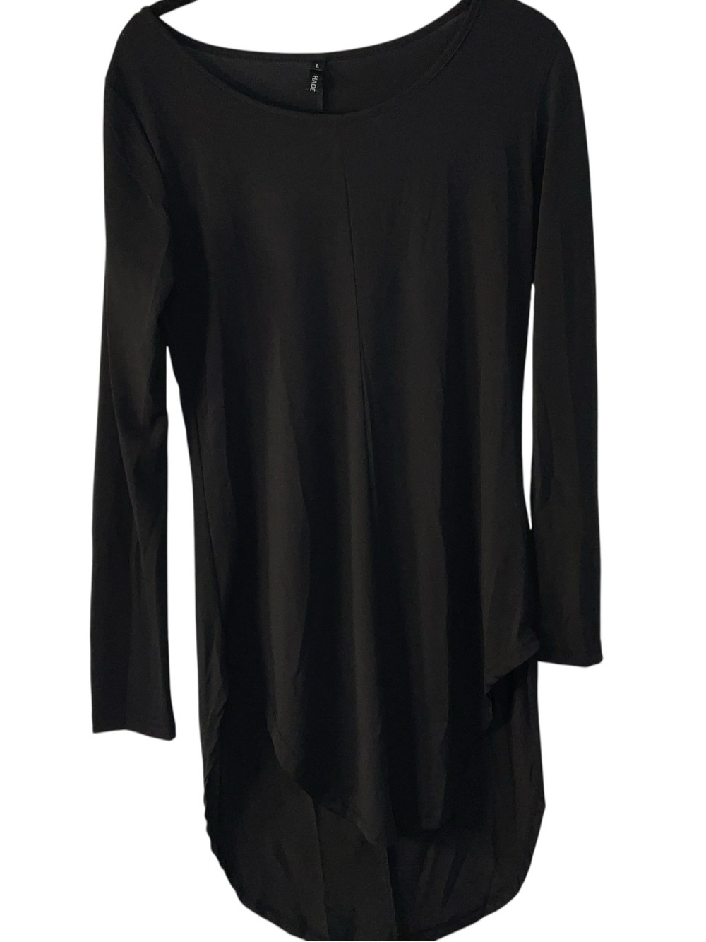HAODUOYI Black Long-Sleeve Asymmetrical Tunic Top